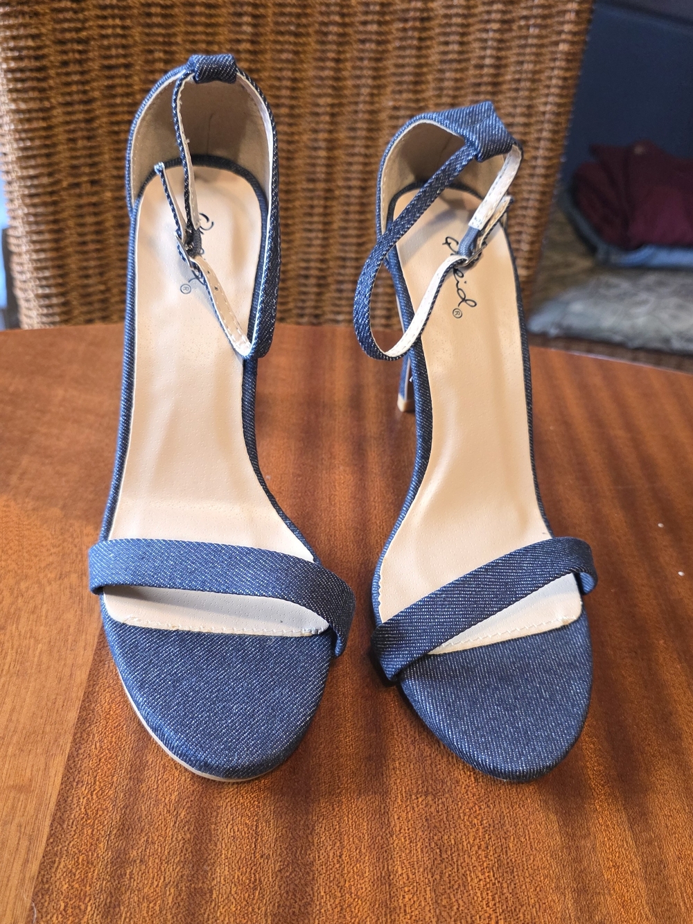 Qupid Denim Stiletto Heels Size 8.5 Ankle Strap Y2K